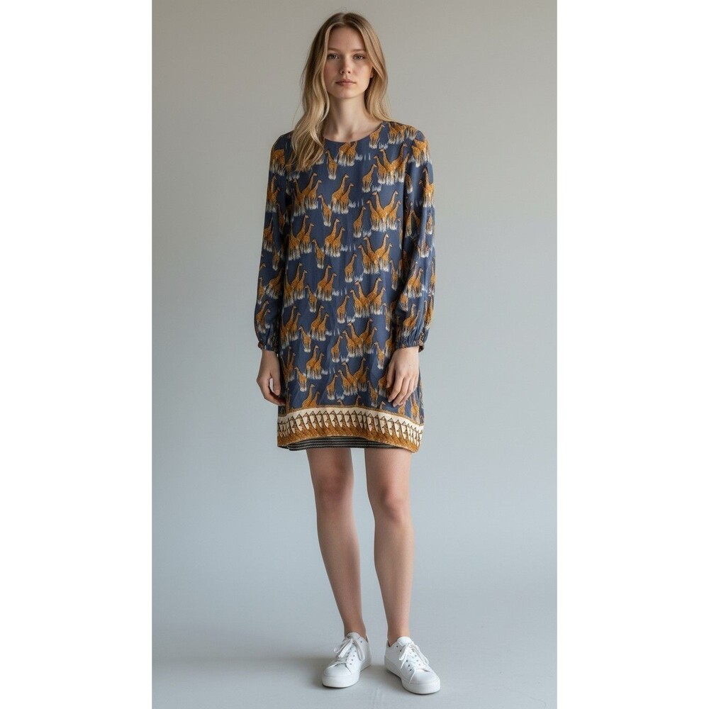 Corey Lynn Calter Blue & Orange Giraffe Print Tunic/Dress Anthropologie S